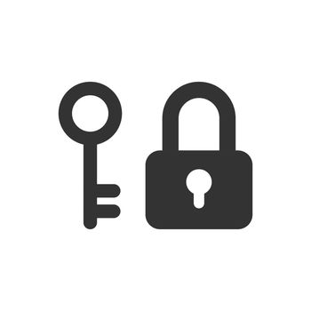 Key with padlock icon in flat style. Access login vector illustration on white isolated background. Lock keyhole business concept.
