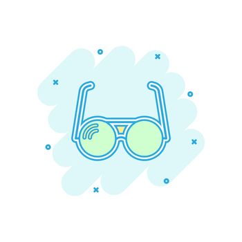 Vector cartoon sunglasses icon in comic style. Eyewear sign illustration pictogram. Sunglasses business splash effect concept.