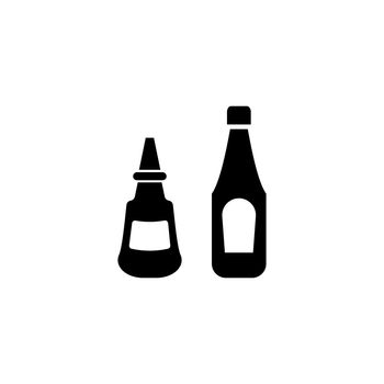 Ketchup and Mustard Sauce Bottle Flat Vector Icon