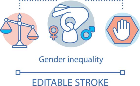 Gender inequality concept icon. Sex discrimination idea thin line illustration. Sexism. Gender diversity problem. Men and women rights imbalance. Vector isolated outline drawing. Editable stroke