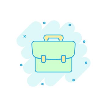 Vector cartoon suitcase icon in comic style. Luggage bag sign illustration pictogram. Diplomat case business splash effect concept.