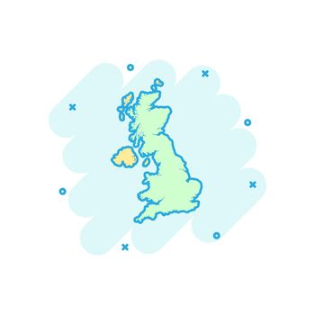 Vector cartoon Great Britain map icon in comic style. Great Britain sign illustration pictogram. Cartography map business splash effect concept.