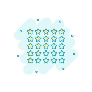 Vector cartoon customer review icon in comic style. Stars rank illustration pictogram. Rating feedback product business splash effect concept.