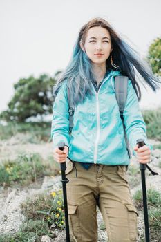 Hiker girl walking outdoor