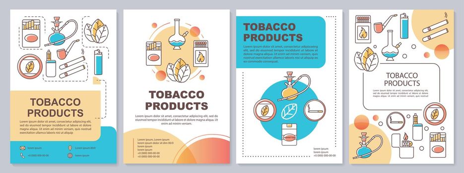 Tobacco industry template layout. Flyer, booklet, leaflet print design with linear illustrations. Smoking equipment, products. Vector page layouts for magazines, annual reports, advertising posters