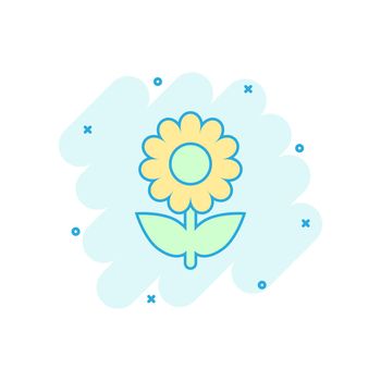 Vector cartoon chamomile flower icon in comic style. Daisy concept illustration pictogram. Camomile business splash effect concept.