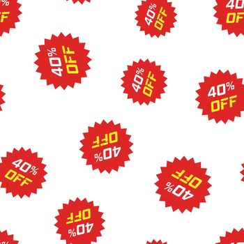 Discount sticker icon seamless pattern background. Business concept vector illustration. Sale tag promotion 40 percent discount symbol pattern.