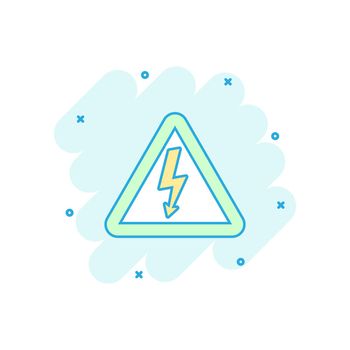 Vector cartoon high voltage danger icon in comic style. Danger electricity sign illustration pictogram. High voltage business splash effect concept.