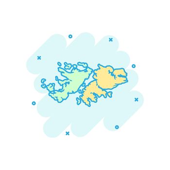 Vector cartoon Falkland Islands map icon in comic style. Falkland Islands sign illustration pictogram. Cartography map business splash effect concept.