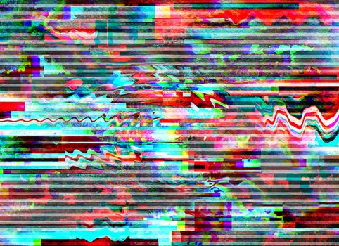 Glitch background. Computer screen error. Digital pixel noise abstract design. Photo glitch. Television signal fail. Data decay. Technical problem grunge wallpaper. Colorful noise