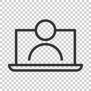 Online training process icon in flat style. Webinar seminar vector illustration on isolated background. E-learning business concept.