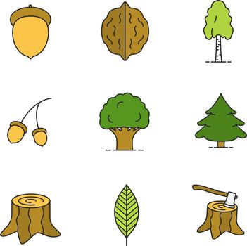 Forestry color icons set