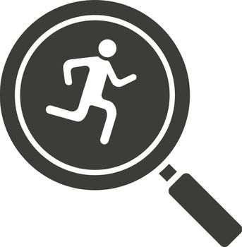 Running man inside loupe glyph icon