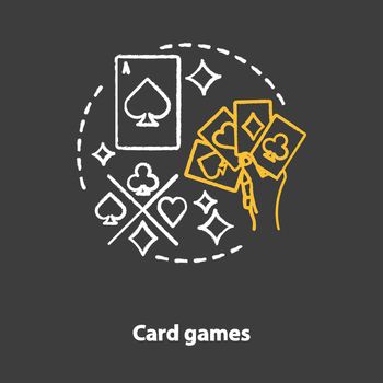 Card games chalk concept icon. Poker & blackjack idea. Playing cards suits, aces. Gambling, games of chance. Casino. Vector isolated chalkboard illustration