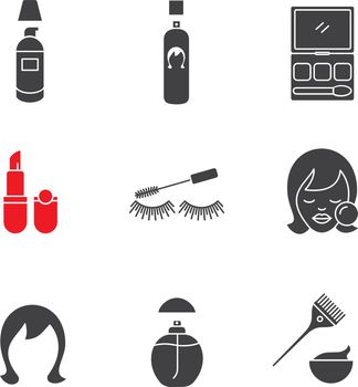 Cosmetics accessories glyph icons set