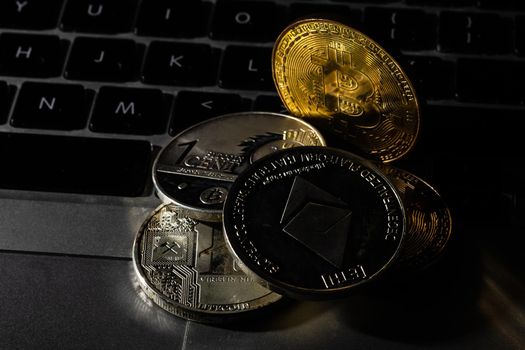 Bitcoin BTC Cryptocurrency Coins. Stock Market Concept. BTC to USD Cryptocurrency Bitcoin BTC