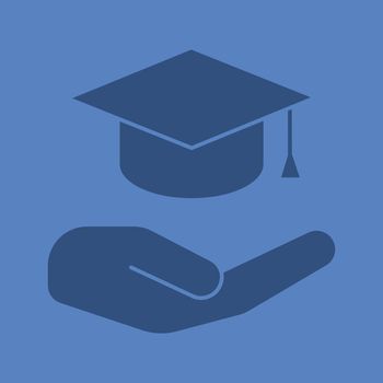 Open hand with graduation cap glyph color icon