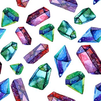 Watercolor illustration of diamond crystals - seamless pattern