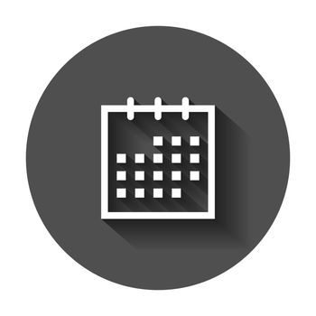 Calendar agenda icon in flat style. Planner vector illustration with long shadow. Calendar business concept.