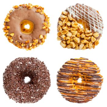Set of various colorful donuts isolated on white background