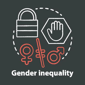 Gender inequality chalk concept icon. Sex discrimination idea. Unequal female and male rights. Sexism. Empowerment of women. Vector isolated chalkboard illustration