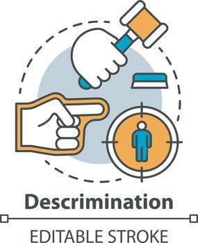 Prejudice & discrimination concept icon. Zero tolerance policy idea thin line illustration. Social inequality. Bullying and rights violation. Vector isolated outline drawing. Editable stroke