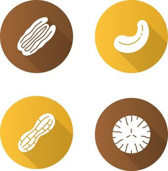 Nuts flat design long shadow glyph icons set