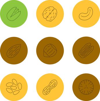 Nuts types linear icons set