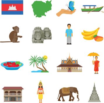 Cambodia Culture Flat Icons Set 