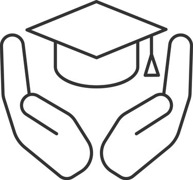 Open palms with graduation cap linear icon