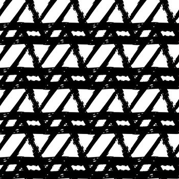 Vector seamless pattern with brush stripes and strokes. Black color on white background. Hand painted grange texture. Ink geometric elements. Fashion modern style. Endless fabric print.