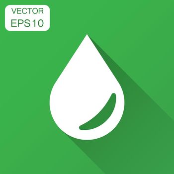 Water drop icon in flat style. Raindrop vector illustration with long shadow. Droplet water blob business concept.