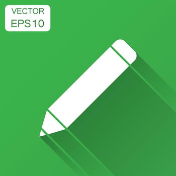 Pencil with rubber eraser icon in flat style. Highlighter vector illustration with long shadow. Pencil business concept.