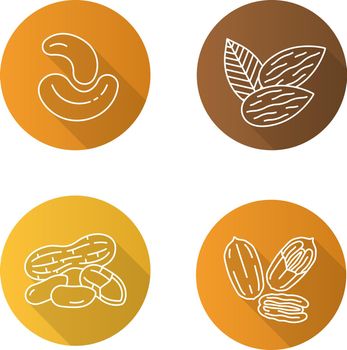 Nuts flat linear long shadow icons set