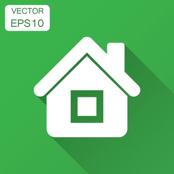 House building icon in flat style. Home apartment vector illustration with long shadow. House dwelling business concept.