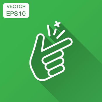 Finger snap icon in flat style. Fingers expression vector illustration with long shadow. Snap gesture business concept.