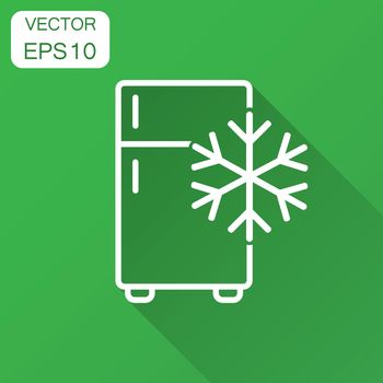 Fridge refrigerator icon in flat style. Freezer container vector illustration with long shadow. Fridge business concept.