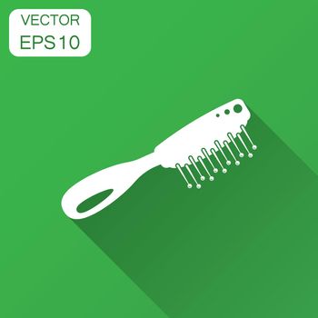 Hair brush icon in flat style. Comb accessory vector illustration with long shadow. Hairbrush business concept.