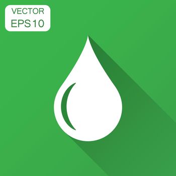 Water drop icon in flat style. Raindrop vector illustration with long shadow. Droplet water blob business concept.