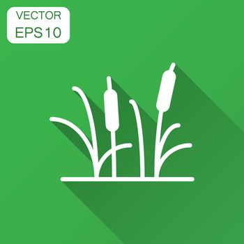 Reeds grass icon in flat style. Bulrush swamp vector illustration with long shadow. Reed leaf business concept.