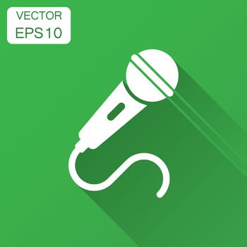 Microphone icon in flat style. Mic broadcast vector illustration with long shadow. Microphone mike speech business concept.