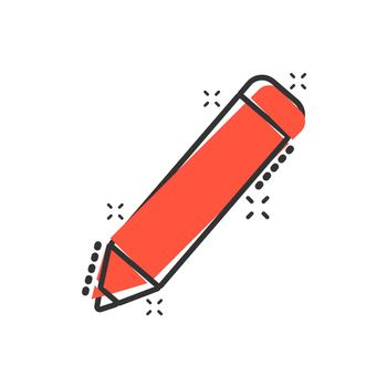 Pencil with rubber eraser icon in comic style. Highlighter vector cartoon illustration pictogram. Pencil business concept splash effect.