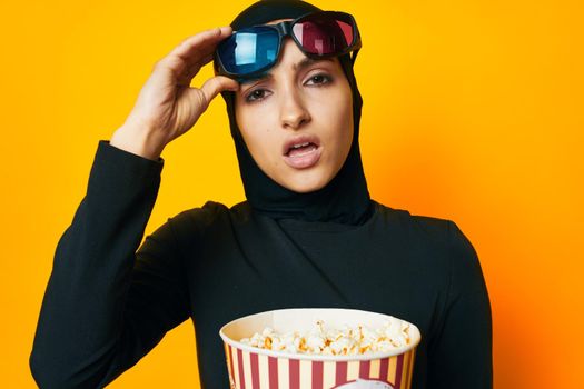 Muslim watching movies 3D glasses fun studio lifestyle