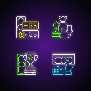 Gambling neon light icons set