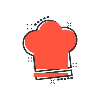 Chef hat icon in comic style. Cooker cap vector cartoon illustration pictogram. Chef restaurant business concept splash effect.