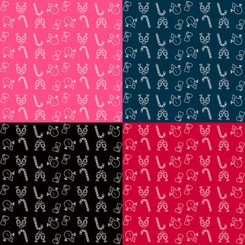 Collection of patterns. Merry Christmas and Happy New Year Set of seamless backgrounds with traditional symbols
