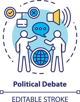 Elections concept icon. Political debate, talking to election opponent idea thin line illustration. Political campaign, presidential race. Vector isolated outline drawing. Editable stroke