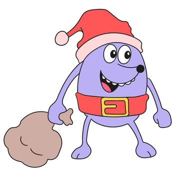 monsters wearing santa clothes distributing gifts. doodle icon image