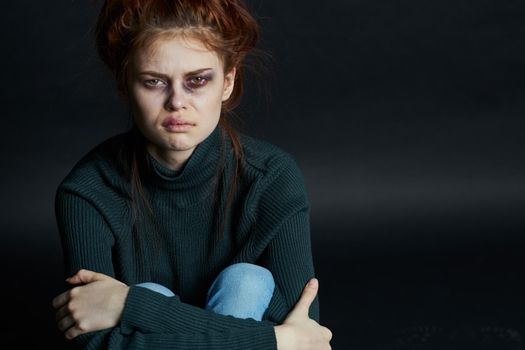 emotional women with black eye abuse discontent depression