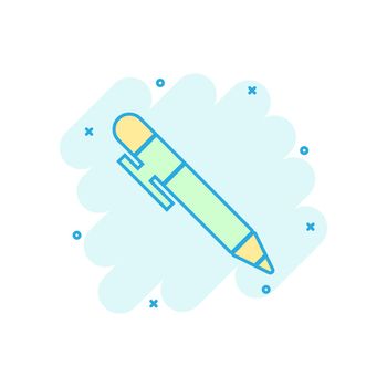 Pen icon in comic style. Highlighter vector cartoon illustration pictogram. Pen business concept splash effect.